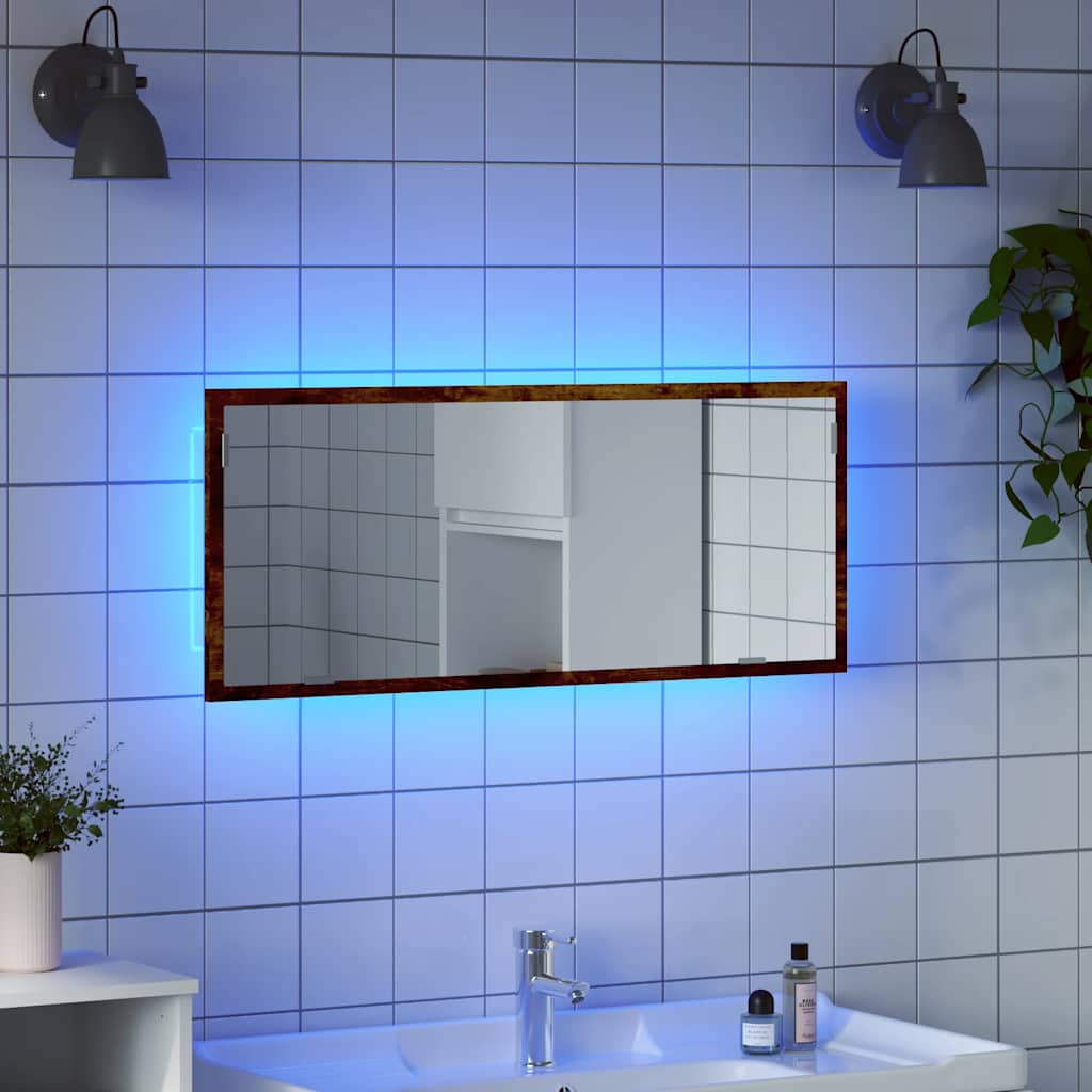LED Bathroom Mirror Smoked Oak 100x8,5x37 cm Engineered Wood