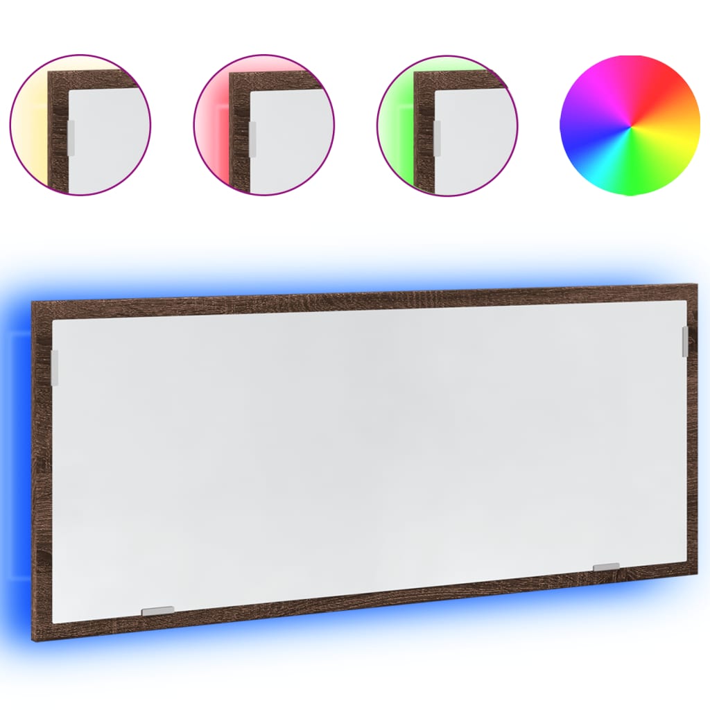 LED Bathroom Mirror Brown Oak 100x8,5x37 cm Engineered Wood