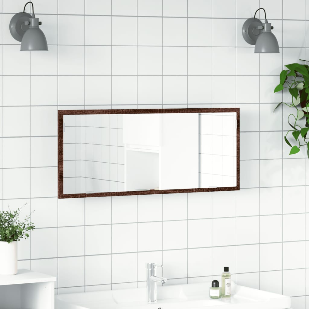 LED Bathroom Mirror Brown Oak 100x8,5x37 cm Engineered Wood