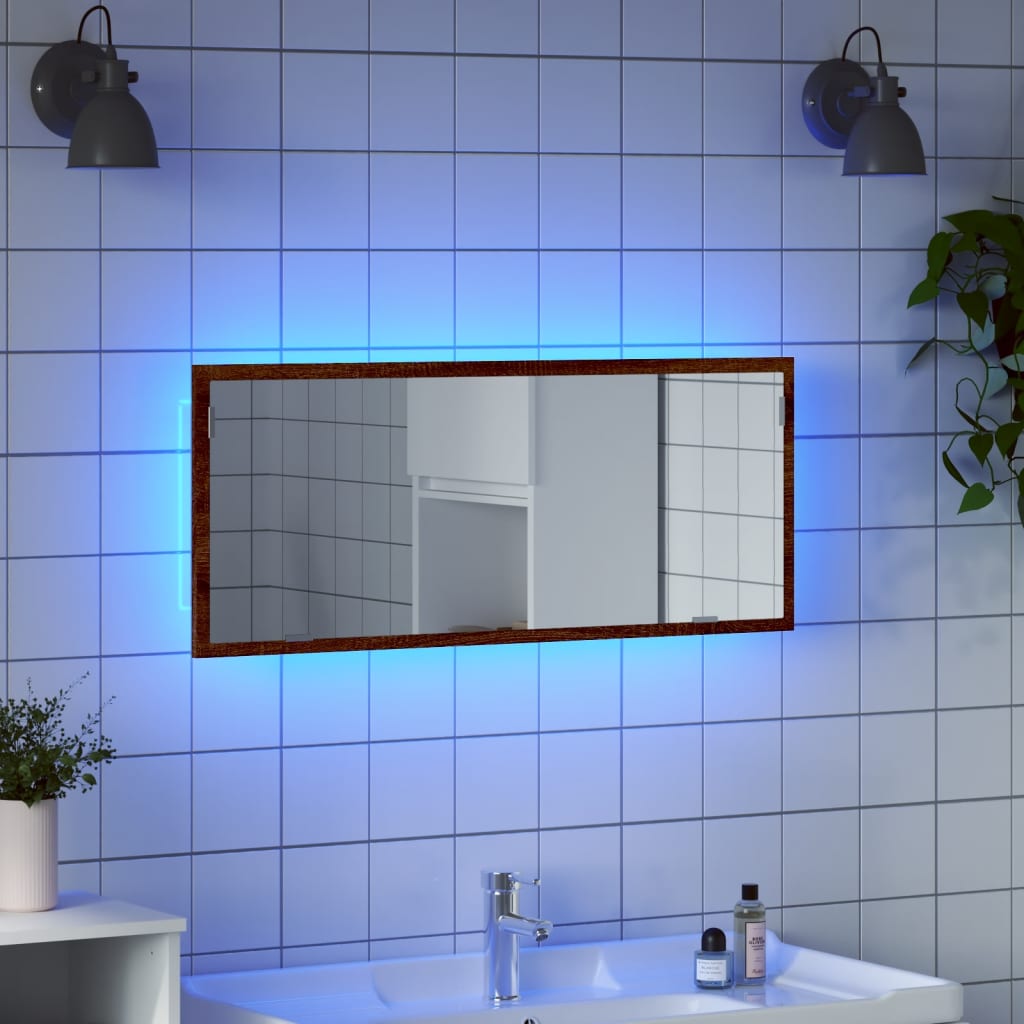 vidaXL LED Bathroom Mirror Brown Oak 100x8.5x37 cm Engineered Wood