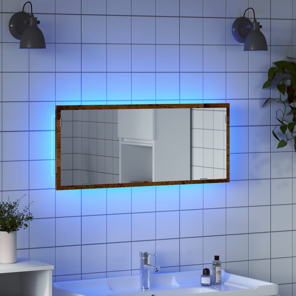 LED Bathroom Mirror Old Wood 100x8,5x37 cm Engineered Wood
