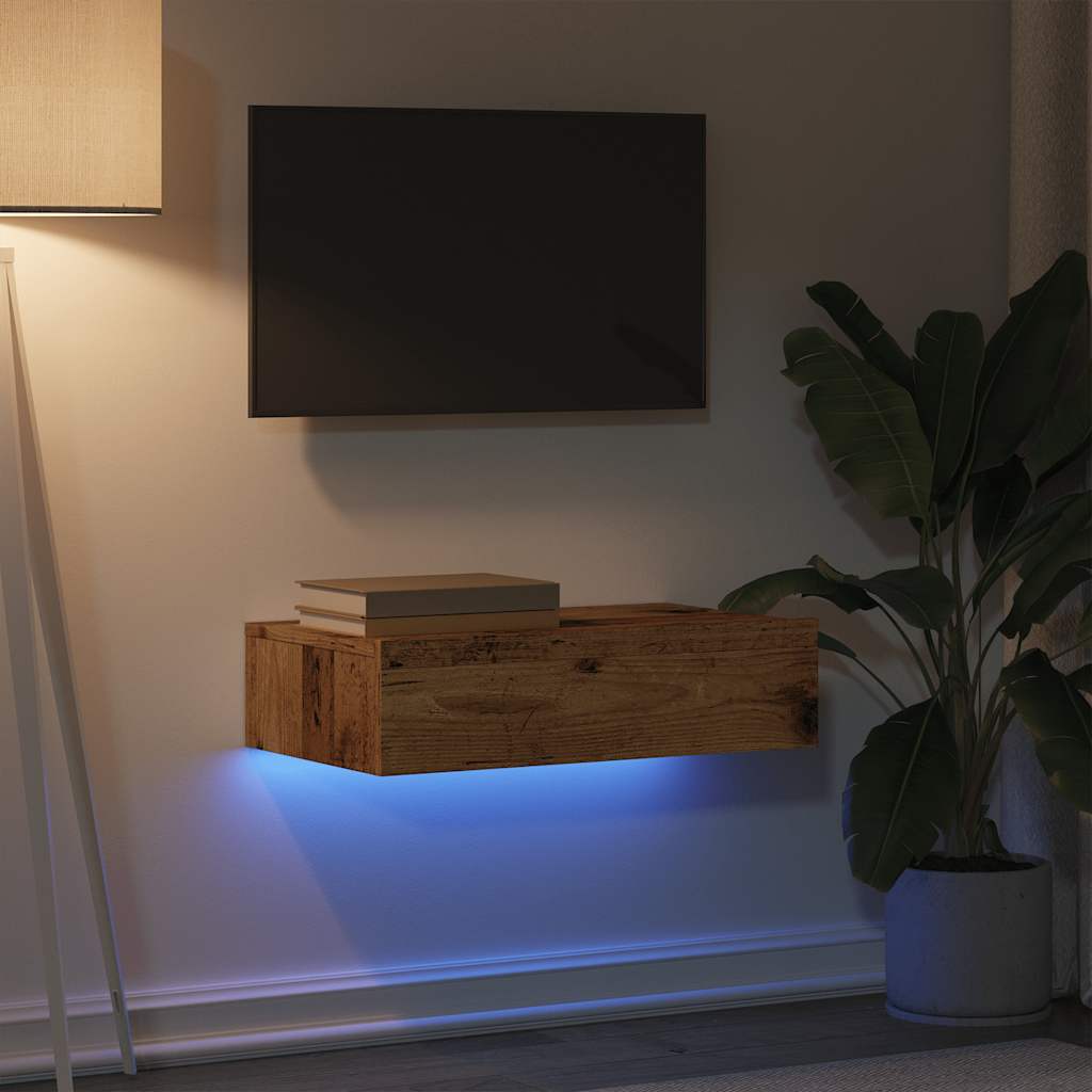 vidaXL TV Cabinet with LED Lights Old Wood 60x35x15.5 cm