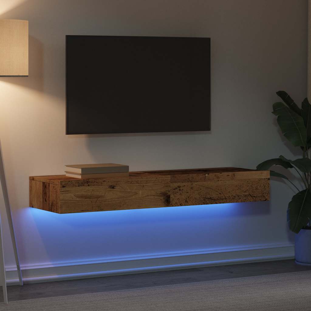 2 Piece TV Cabinet Set with LED Lights Old Wood 60x35x15,5 cm