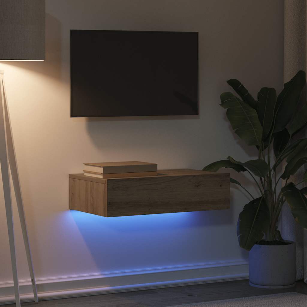 TV Cabinet with LED Lights Artisan Oak 60x35x15,5 cm