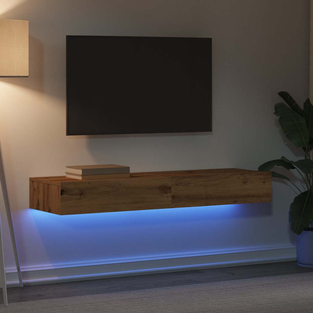 2 Piece TV Cabinet Set with LED Lights Artisan Oak 60x35x15,5 cm