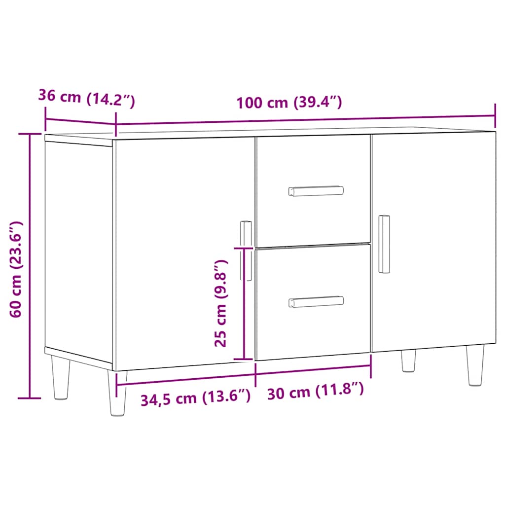 Sideboard Artisan Oak 100x36x60 cm Engineered Wood