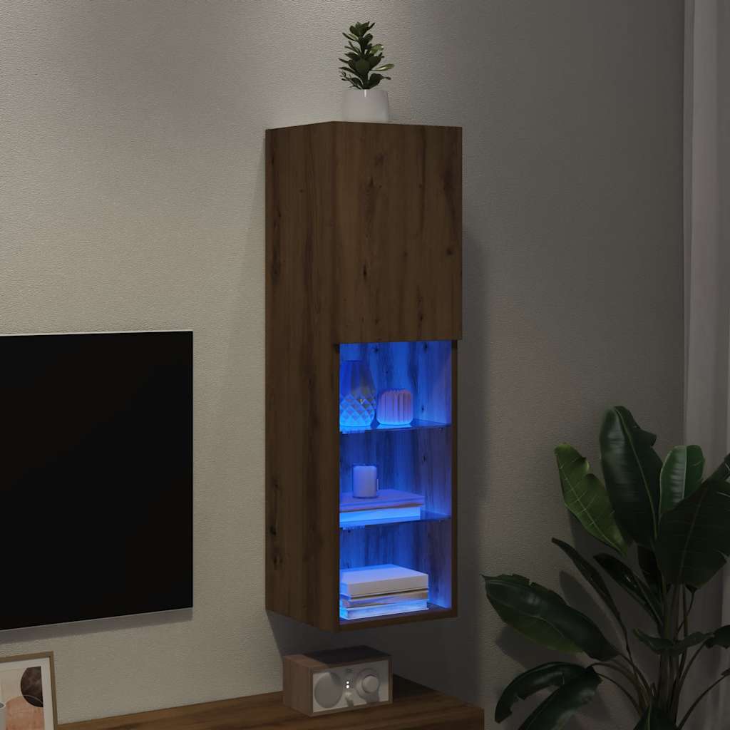 TV Cabinet with LED Lights Artisian Oak 30,5x30x102 cm