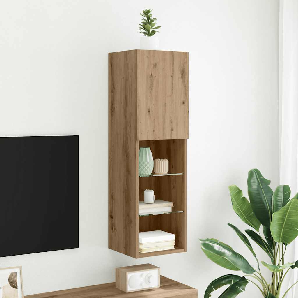 TV Cabinet with LED Lights Artisian Oak 30.5x30x102 cm