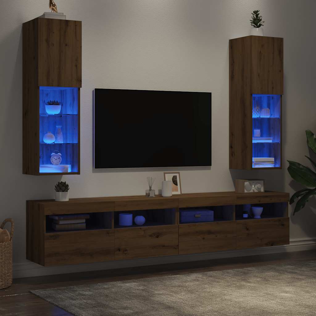 TV Cabinets with LED Lights 2 pcs Artisian Oak 30.5x30x102 cm