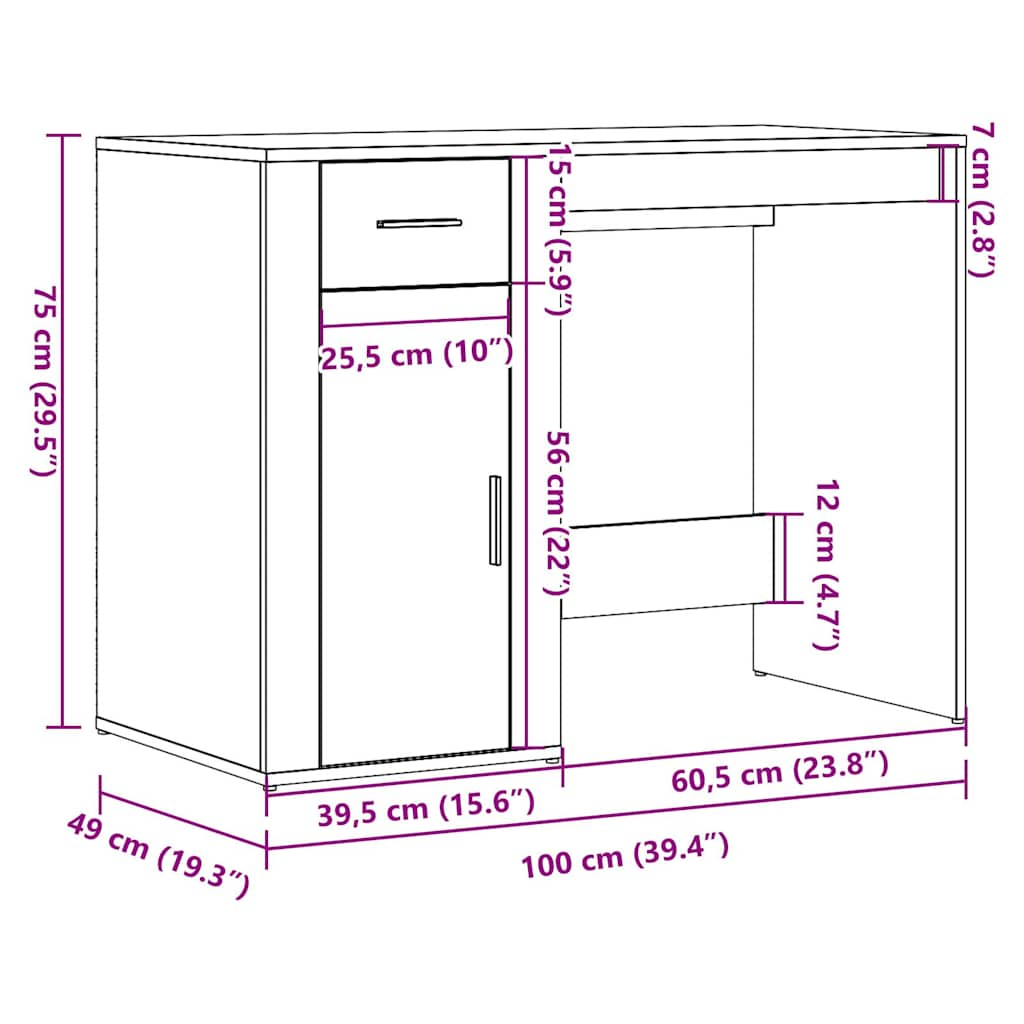 vidaXL Desk Old Wood 100x49x75 cm Engineered Wood