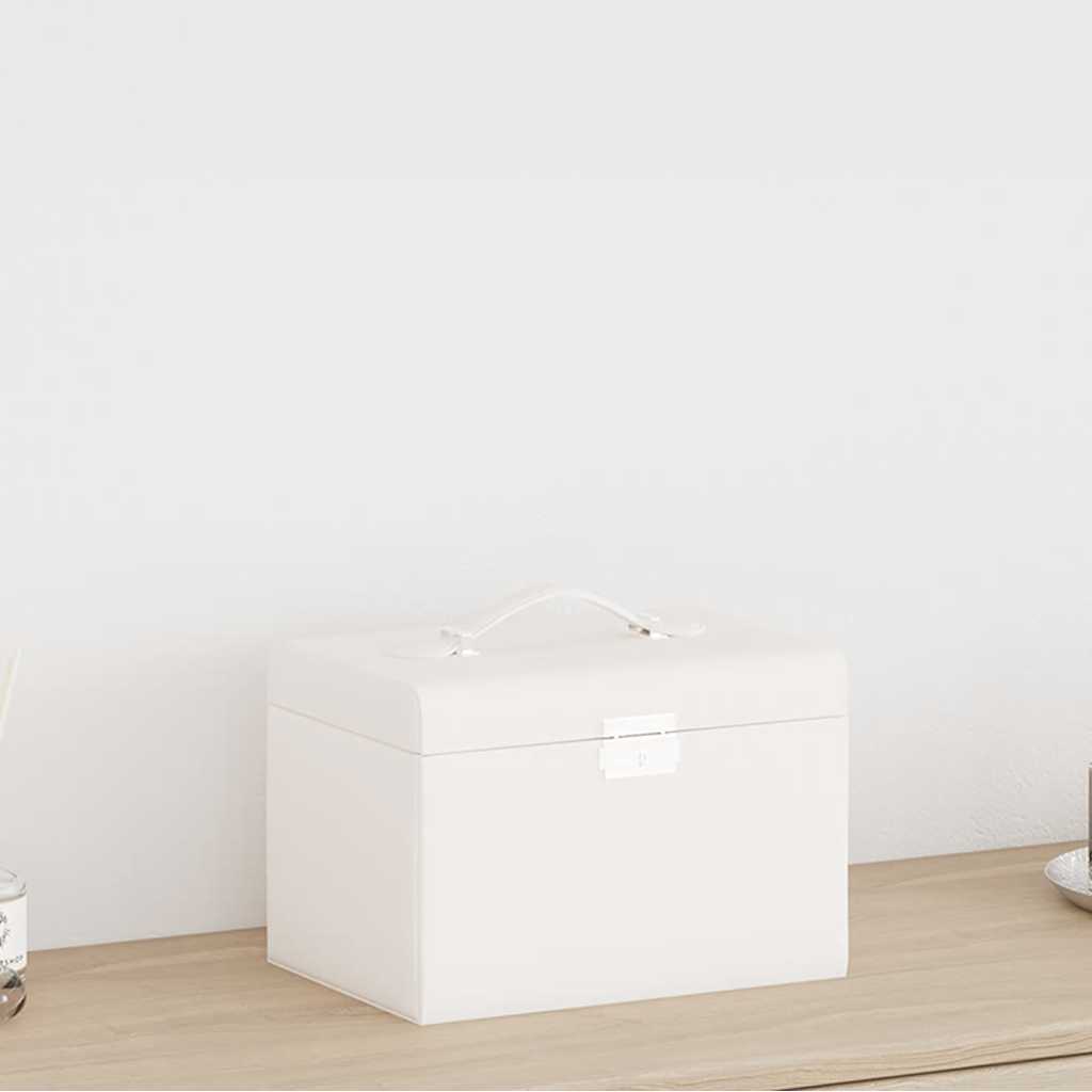 Jewellery Box 3-Layer with Mirror Lockable White 26x18x17,5 cm
