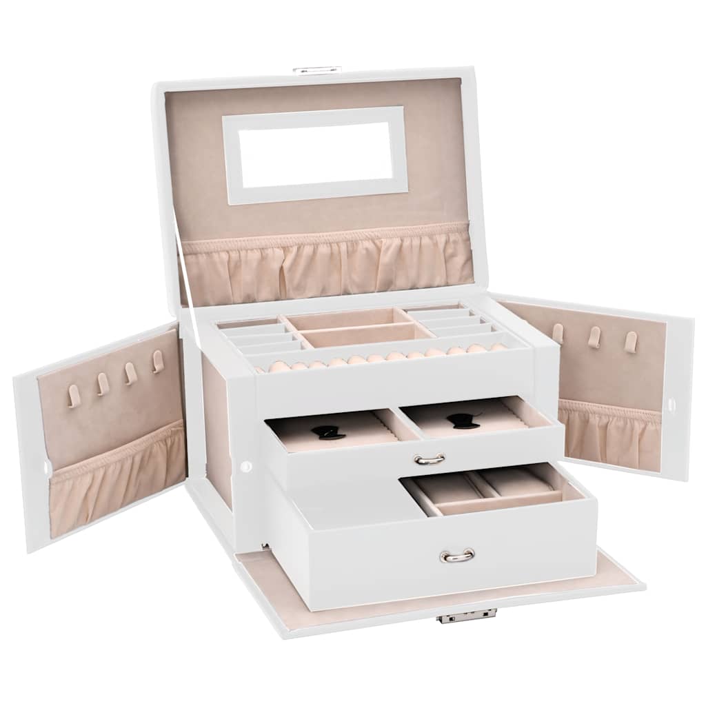 Jewellery Box 3-Layer with Mirror Lockable White 26x18x17,5 cm