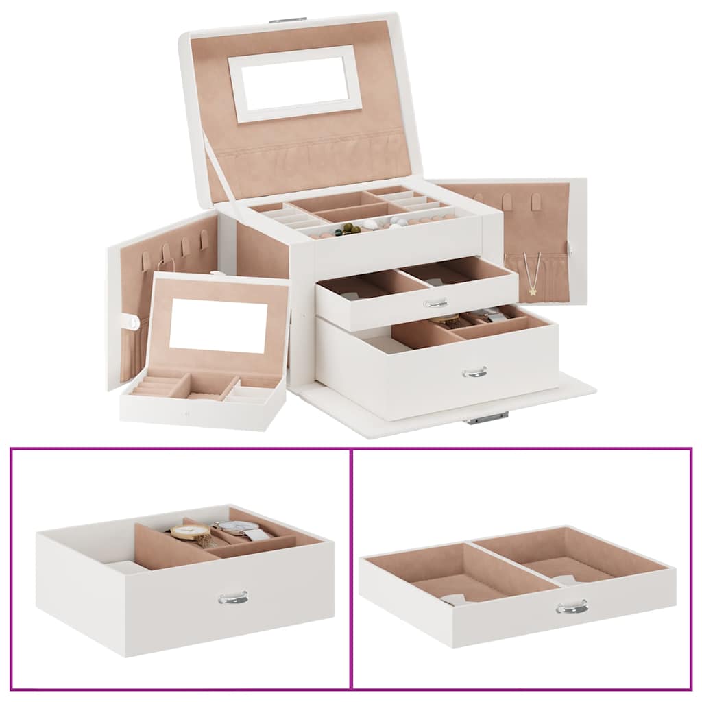 Jewellery Box 3-Layer with Mirror Lockable White 26x18x17,5 cm
