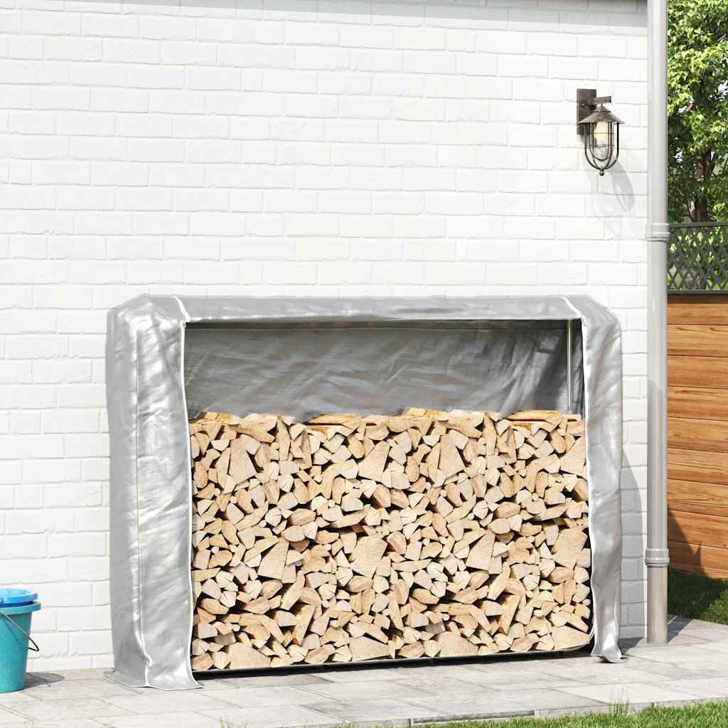 vidaXL Firewood Rack with Rain Cover 200x25x150 cm Galvanised steel