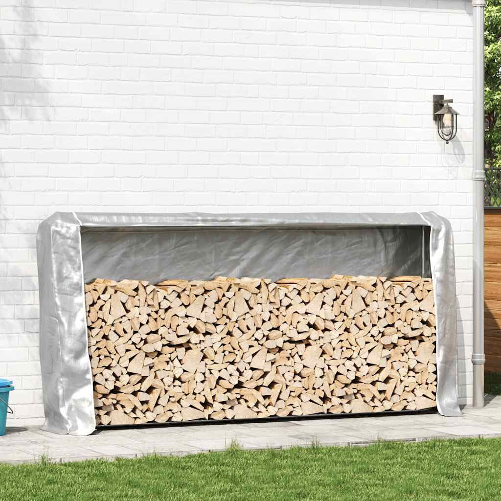 vidaXL Firewood Rack with Rain Cover 300x25x150 cm Galvanised steel