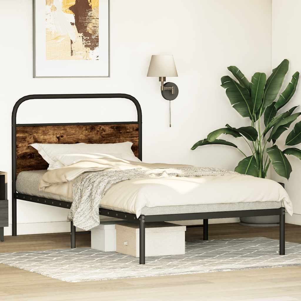 Bed Frame Without Mattress 90x190 cm Single Smoked Oak Engineered Wood