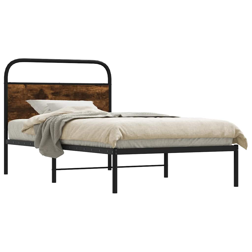 Bed Frame Without Mattress 107x203 cm Smoked Oak Engineered Wood
