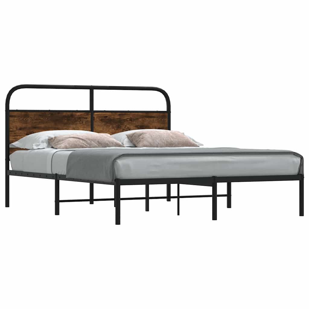 Bed Frame Without Mattress 135x190 cm Double Smoked Oak Engineered Wood