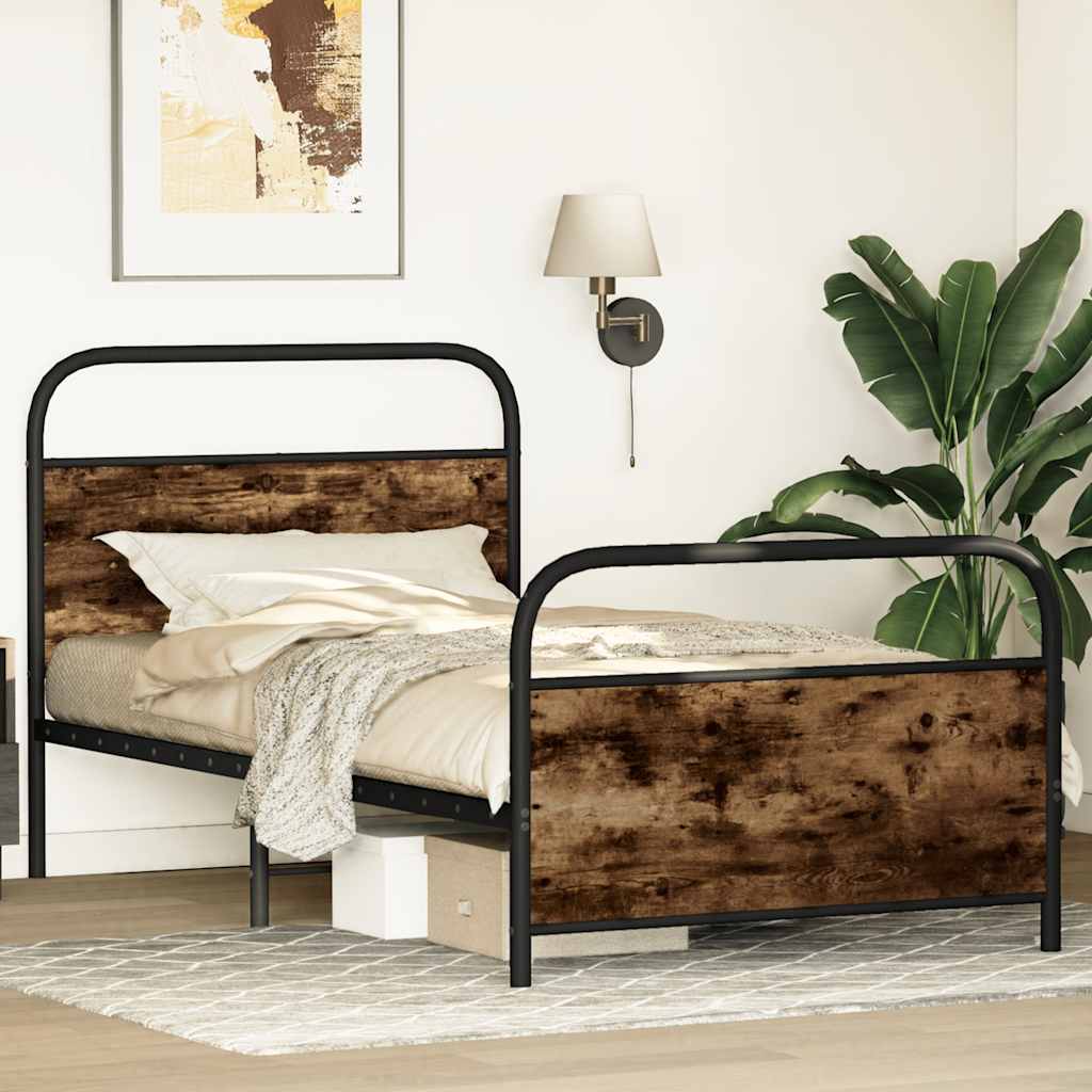 Bed Frame Without Mattress 90x200 cm Smoked Oak Engineered Wood