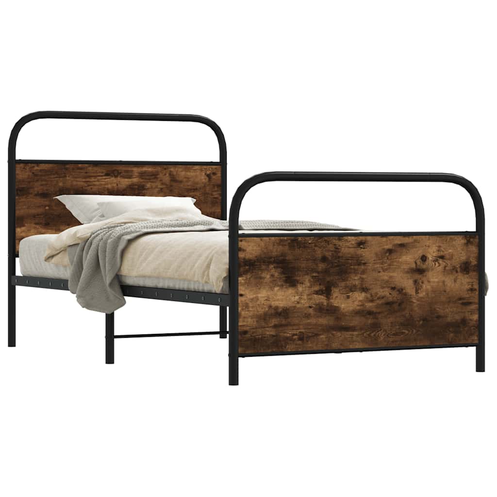 Bed Frame Without Mattress 90x200 cm Smoked Oak Engineered Wood