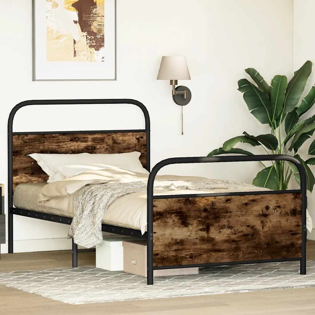 vidaXL Bed Frame Without Mattress 100x190 cm Smoked Oak Engineered Wood