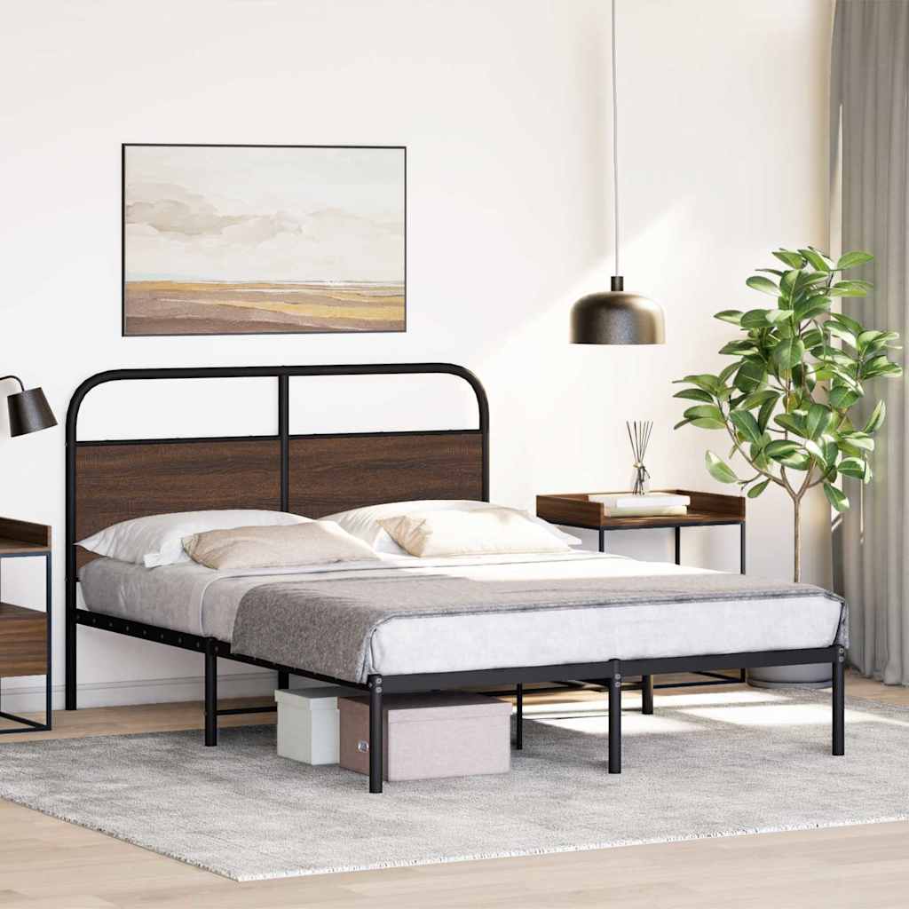 Bed Frame Without Mattress 140x190 cm Brown Oak Engineered Wood