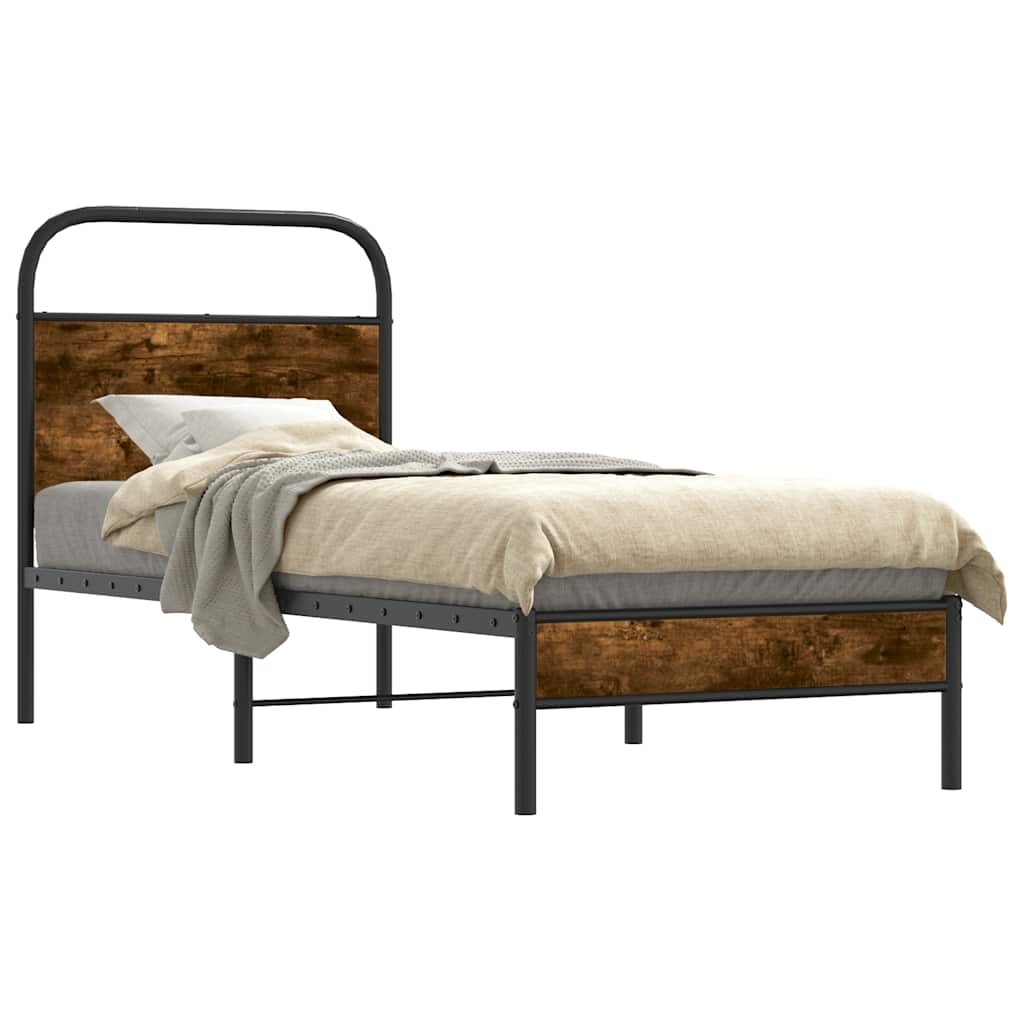 Bed Frame Without Mattress 75x190 cm Smoked Oak Engineered Wood