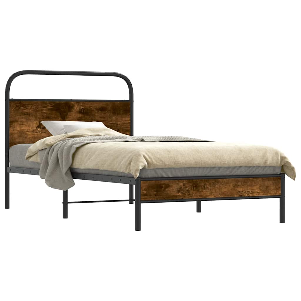 Bed Frame Without Mattress 100x190 cm Smoked Oak Engineered Wood