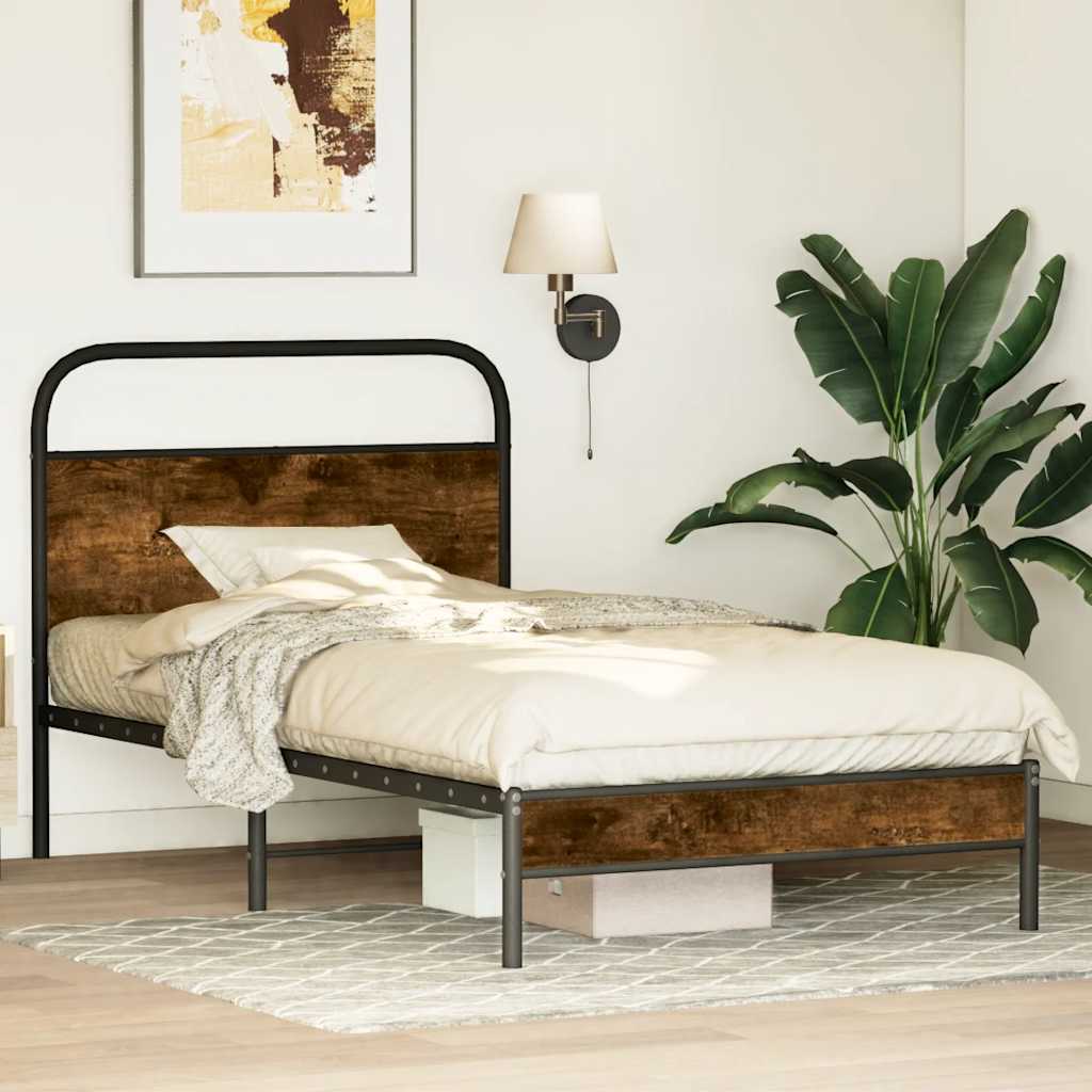 Bed Frame Without Mattress 100x190 cm Smoked Oak Engineered Wood