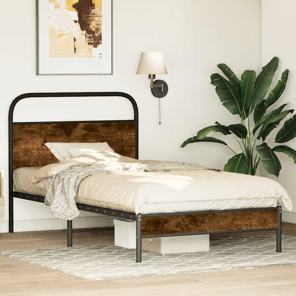 Bed Frame Without Mattress 107x203 cm Smoked Oak Engineered Wood