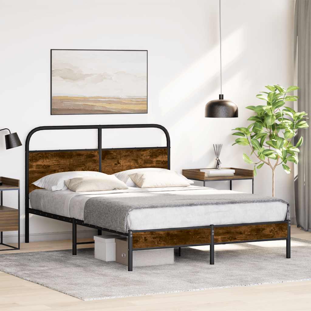 Bed Frame Without Mattress 140x190 cm Smoked Oak Engineered Wood