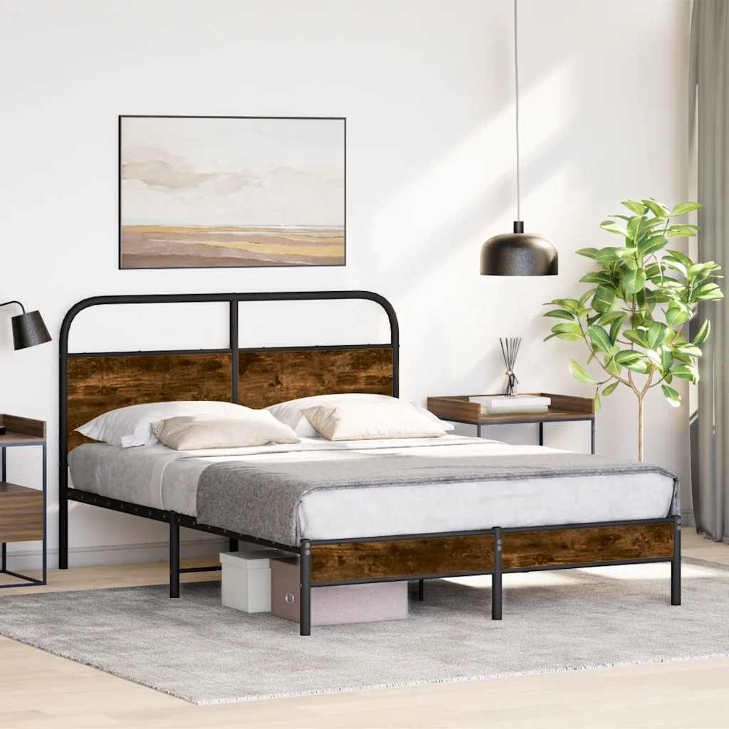 Bed Frame Without Mattress 140x200 cm Smoked Oak Engineered Wood