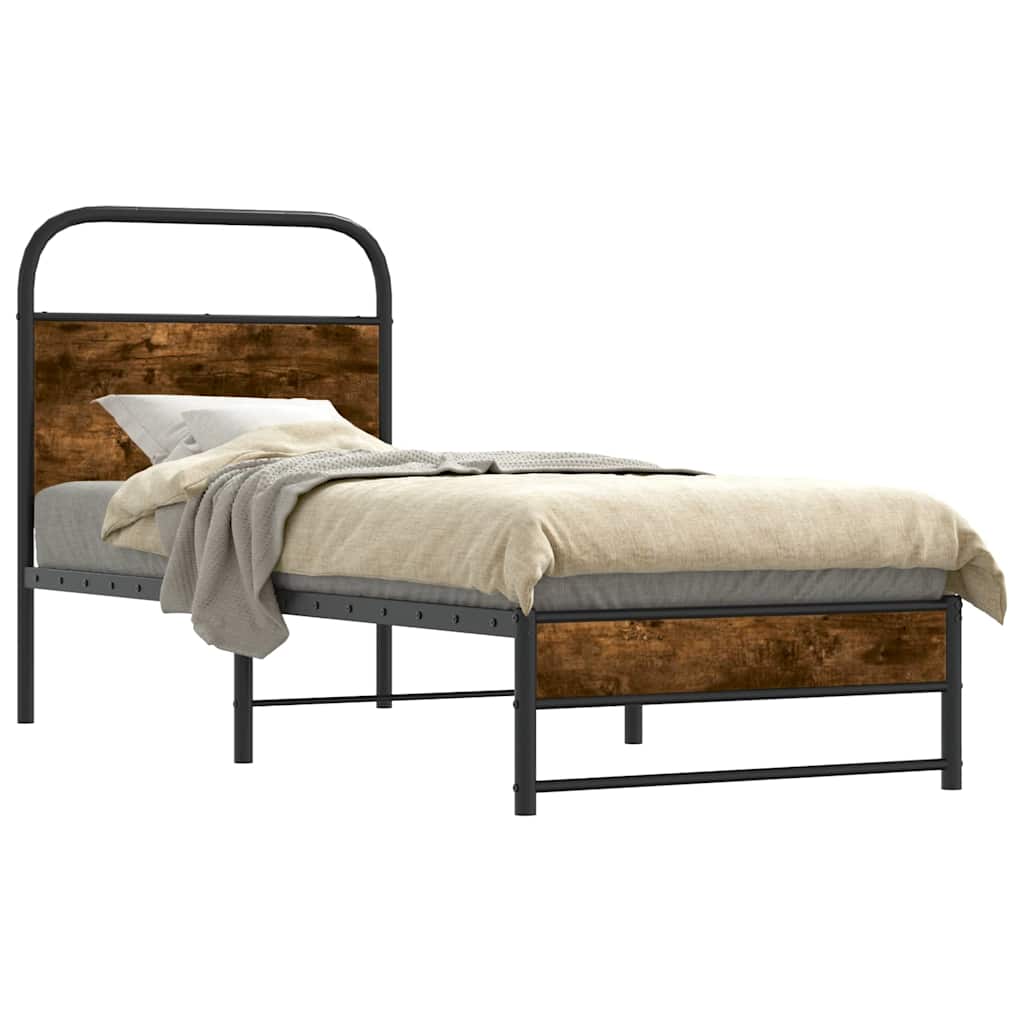 Bed Frame Without Mattress 75x190 cm Smoked Oak Engineered Wood