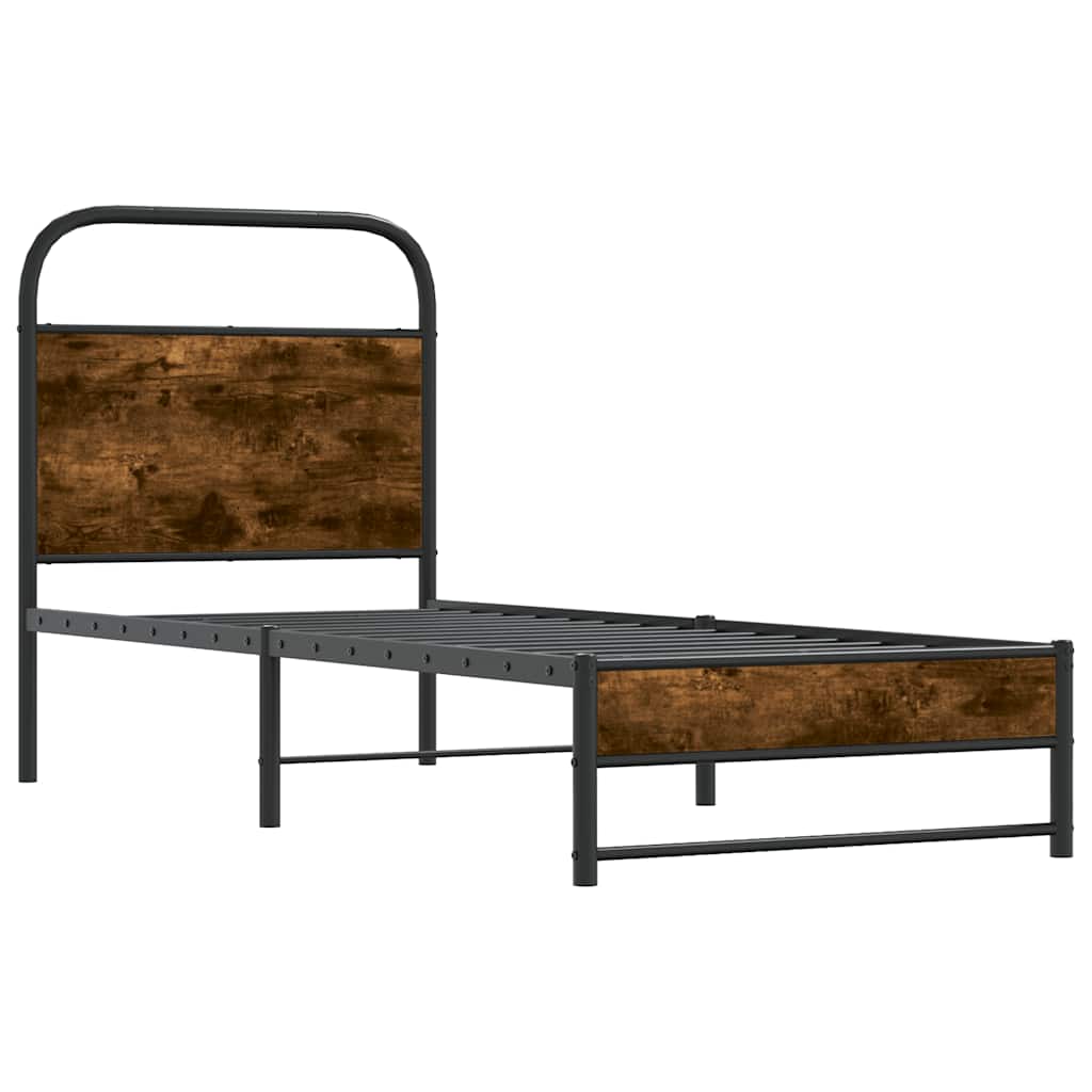 Bed Frame Without Mattress 75x190 cm Smoked Oak Engineered Wood