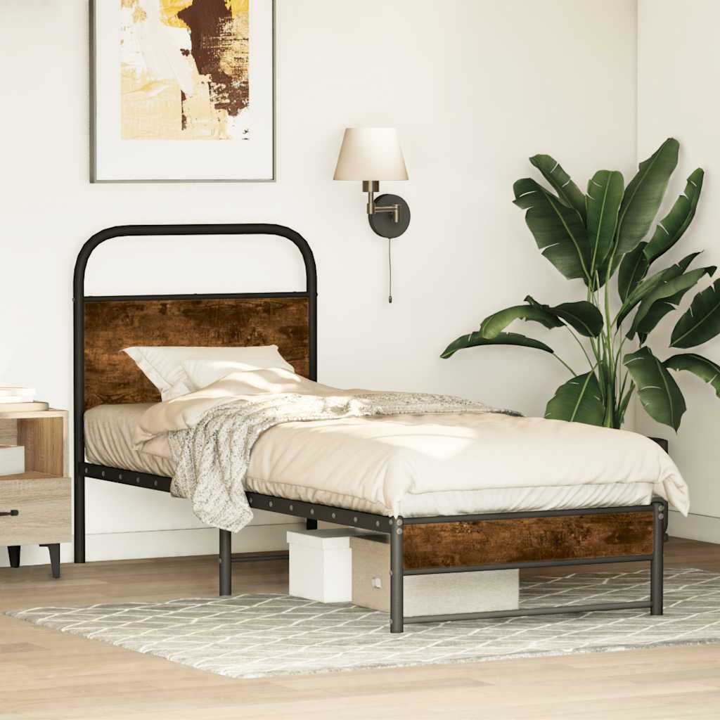 Bed Frame Without Mattress 75x190 cm Smoked Oak Engineered Wood