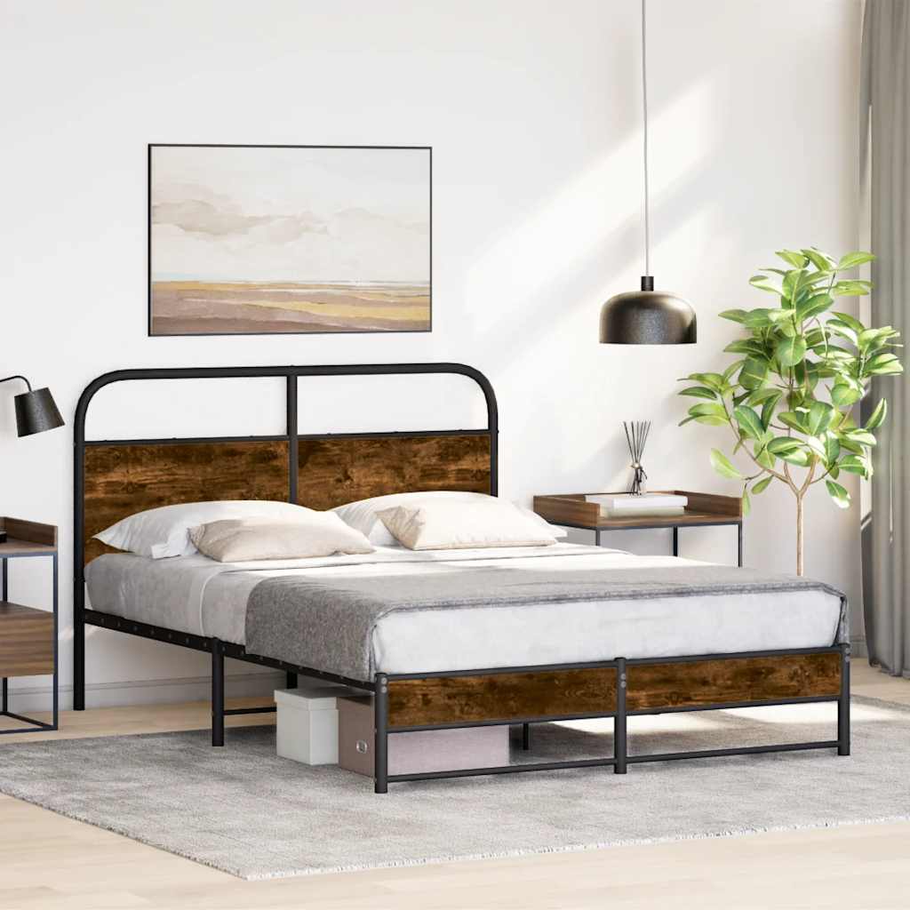Bed Frame Without Mattress 140x200 cm Smoked Oak Engineered Wood