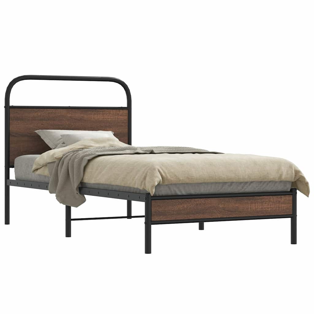 Bed Frame without Mattress 90x200 cm Brown Oak Engineered Wood