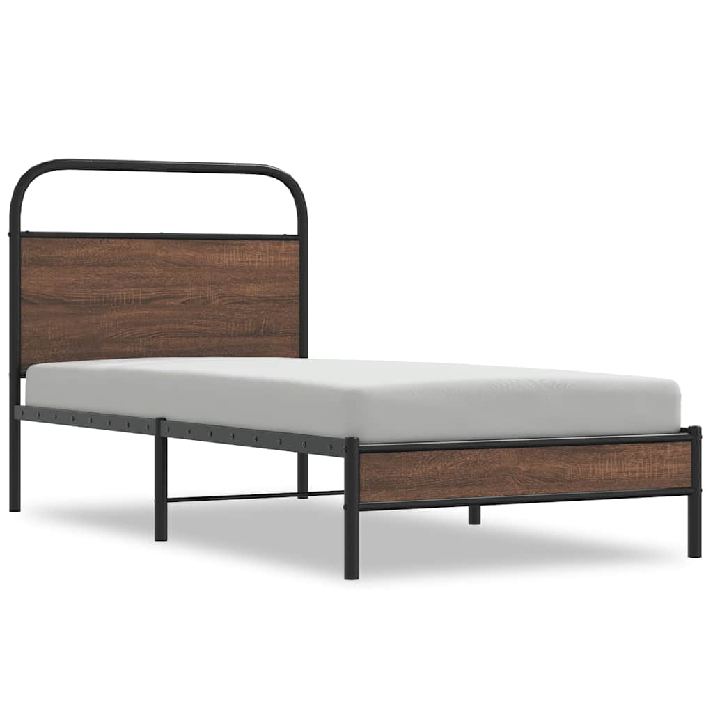 Bed Frame without Mattress 100x200 cm Brown Oak Engineered Wood