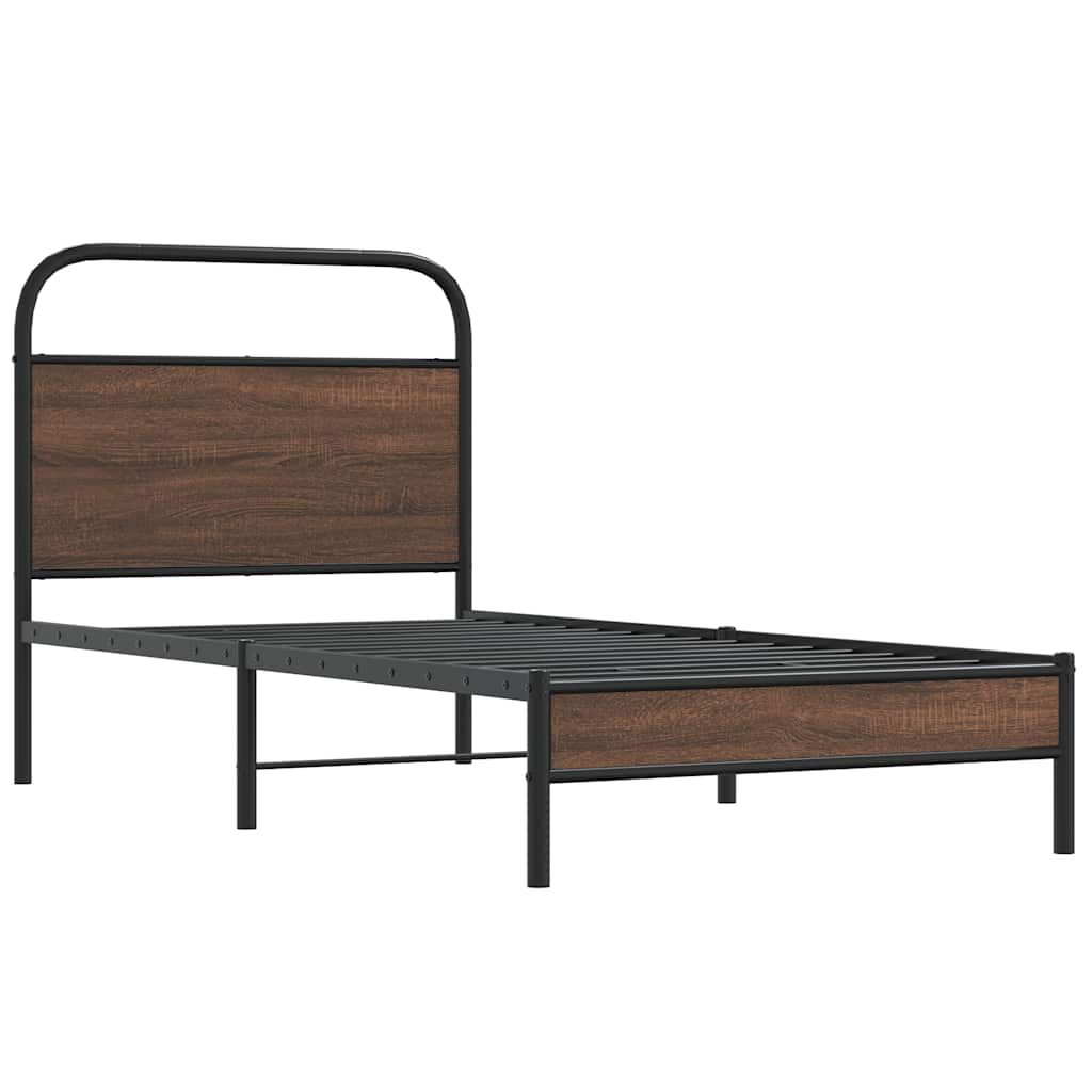 Bed Frame without Mattress 107x203 cm Brown Oak Engineered Wood
