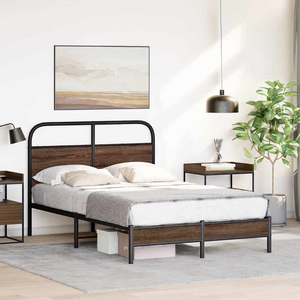 Bed Frame without Mattress 135x190 cm Double Brown Oak Engineered Wood