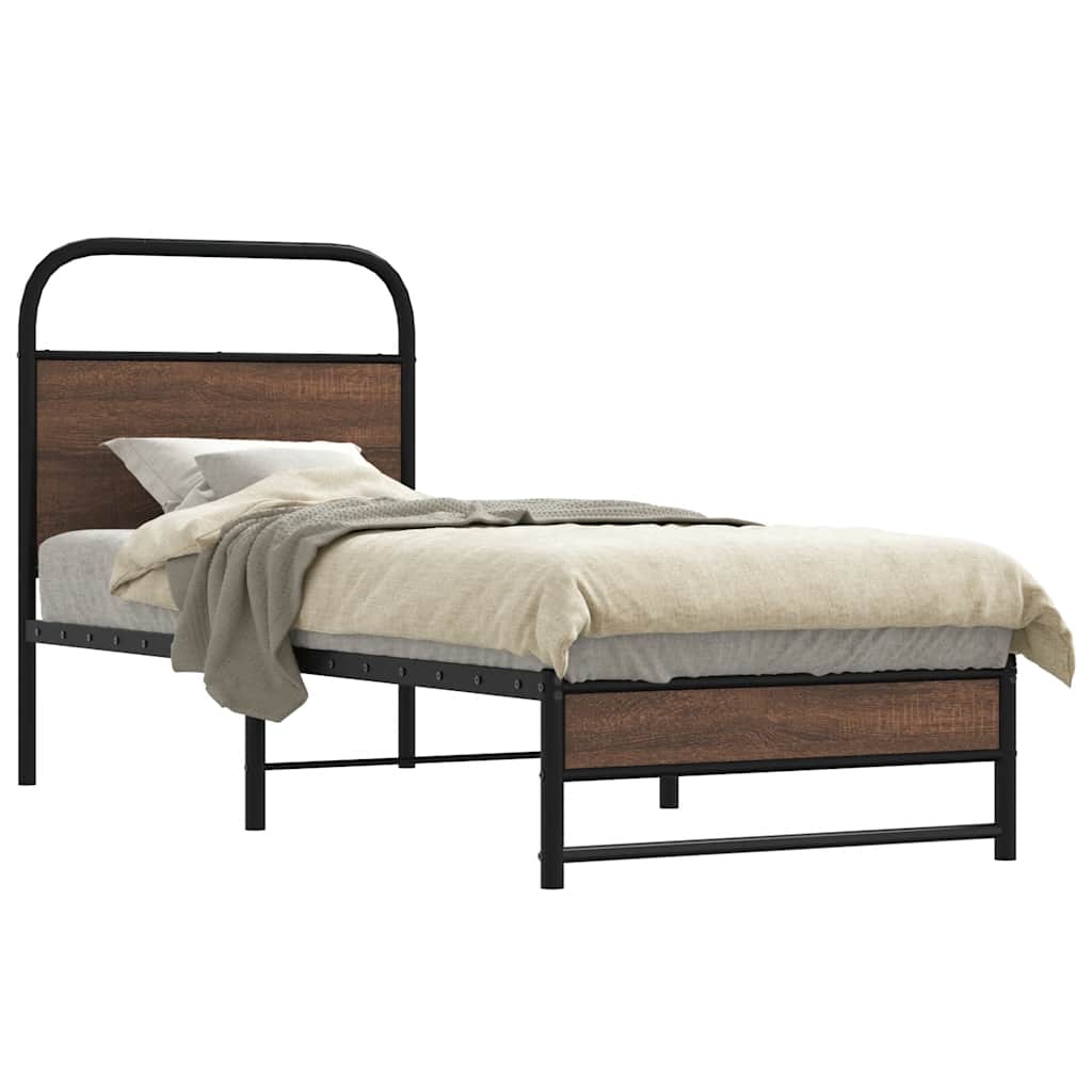 Bed Frame without Mattress 75x190 cm Brown Oak Engineered Wood