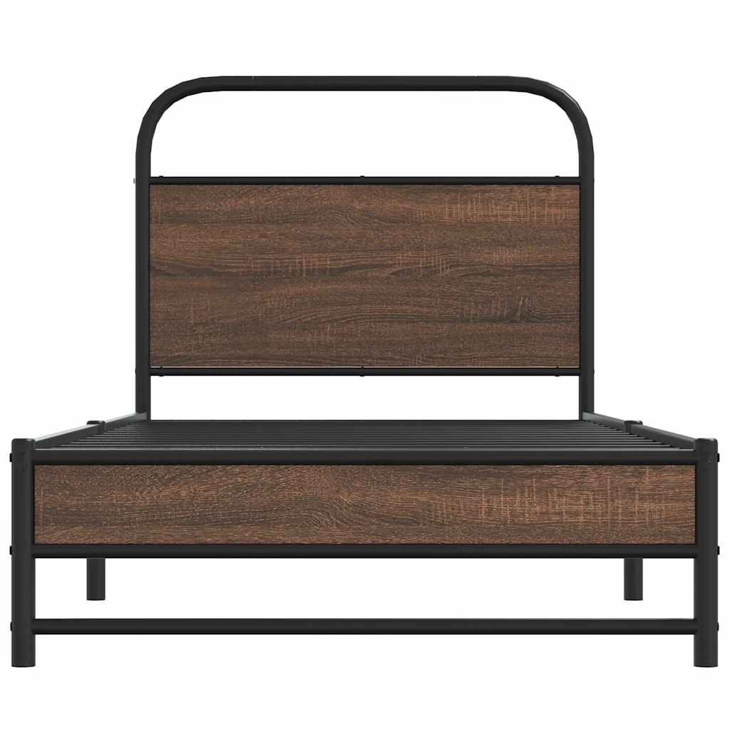 Bed Frame without Mattress 107x203 cm Brown Oak Engineered Wood