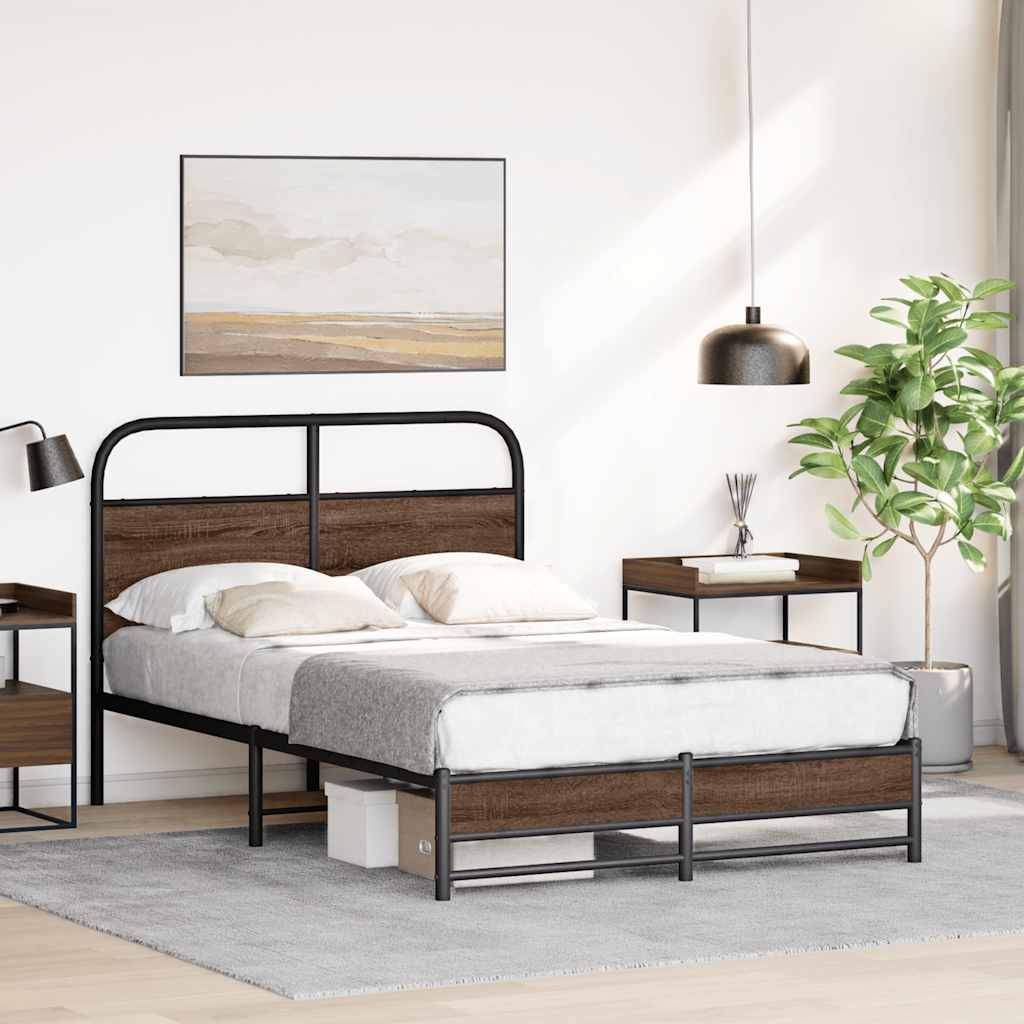 Bed Frame without Mattress 135x190 cm Brown Oak Engineered Wood