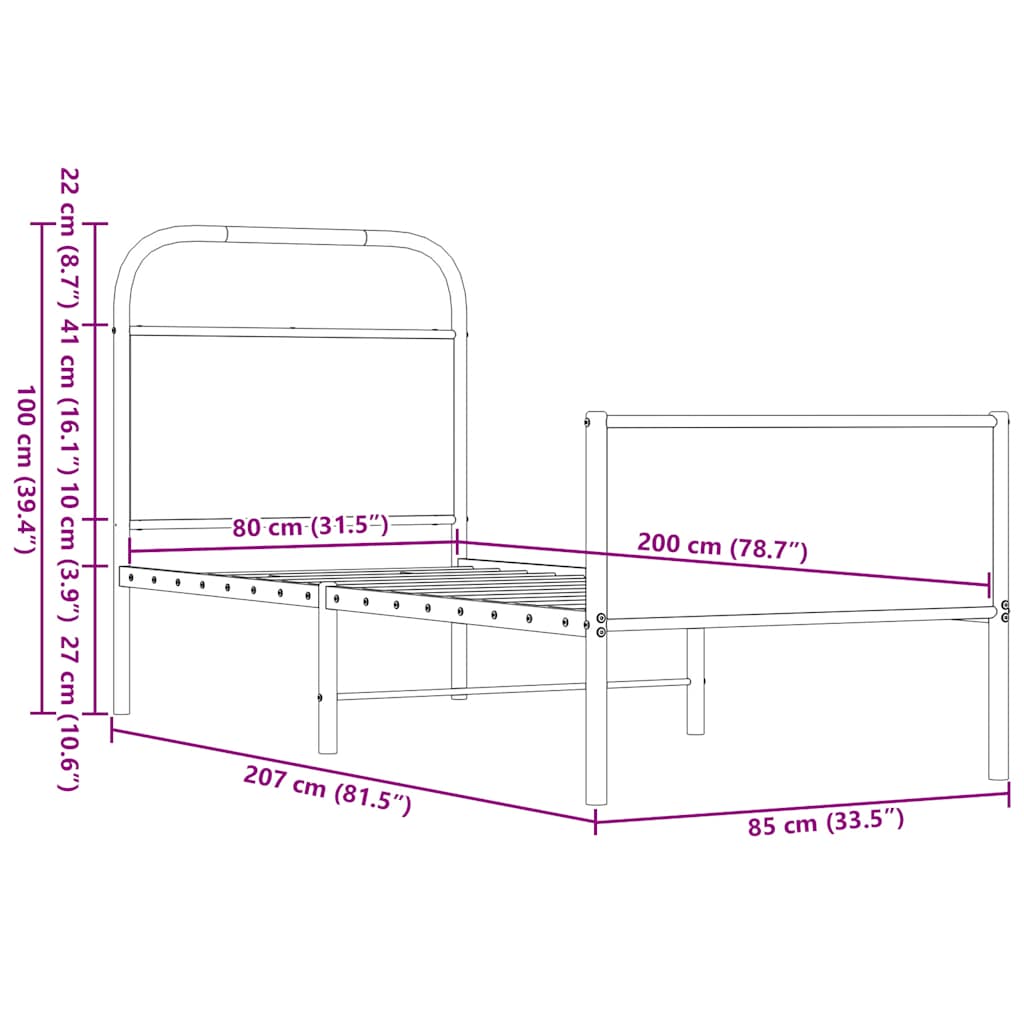 Bed Frame without Mattress 80x200 cm Brown Oak Engineered Wood