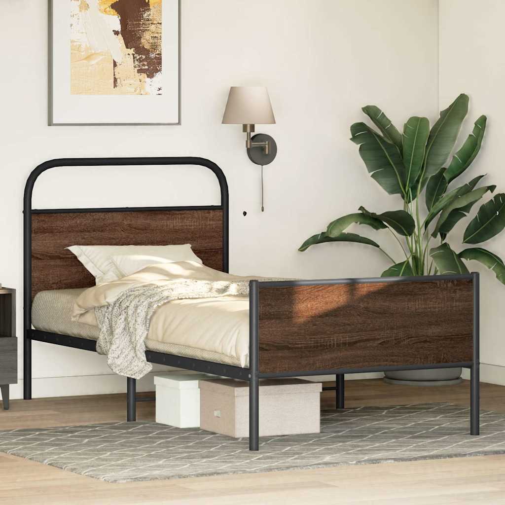 Bed Frame without Mattress 100x190 cm Brown Oak Engineered Wood