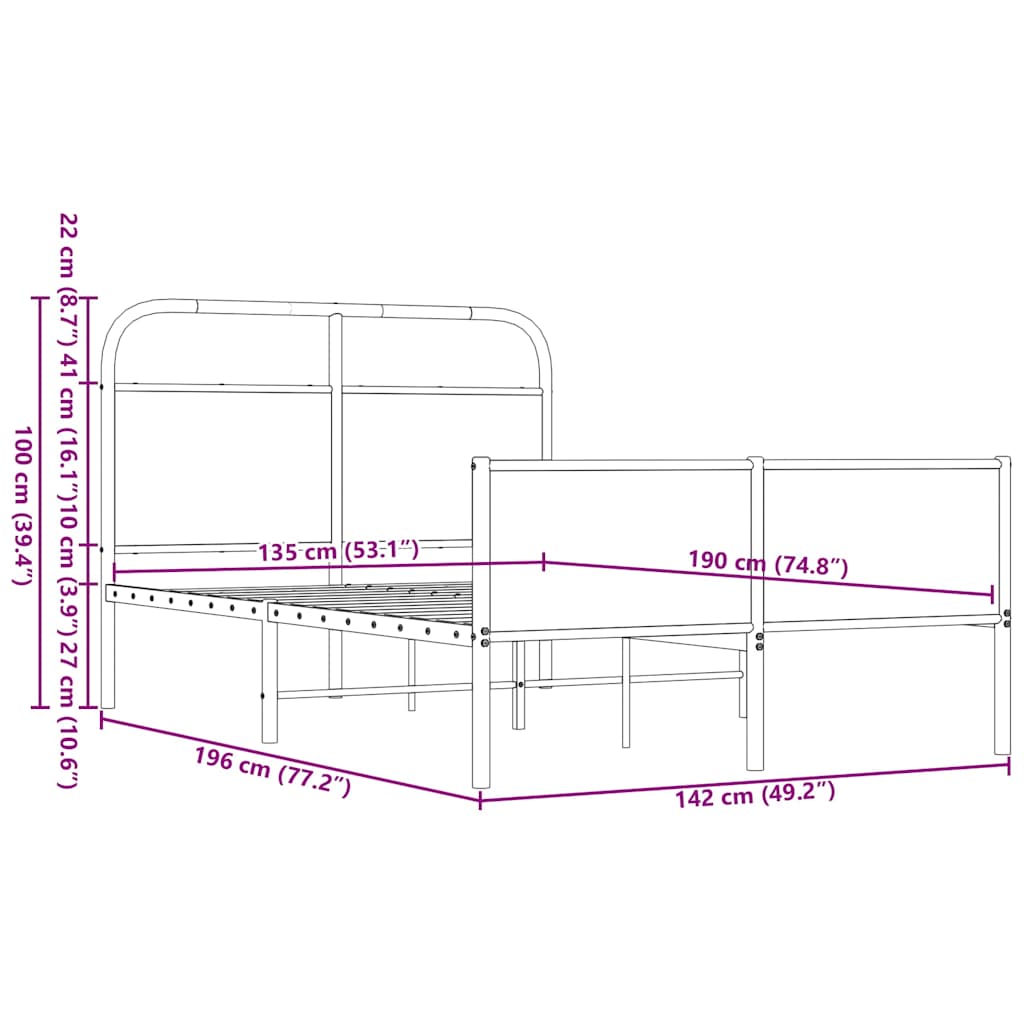 Bed Frame without Mattress 135x190 cm Brown Oak Engineered Wood