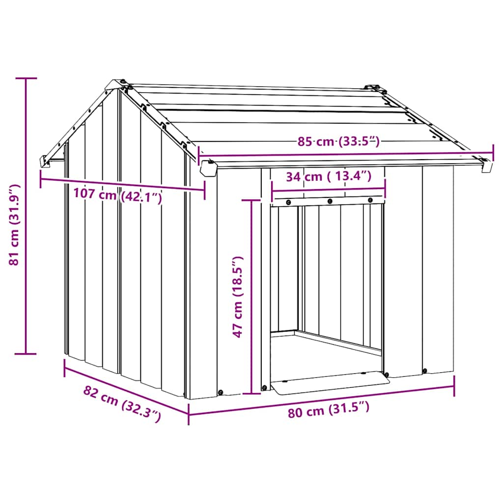 vidaXL Dog House with Roof 85x107x81 cm Galvanised Steel