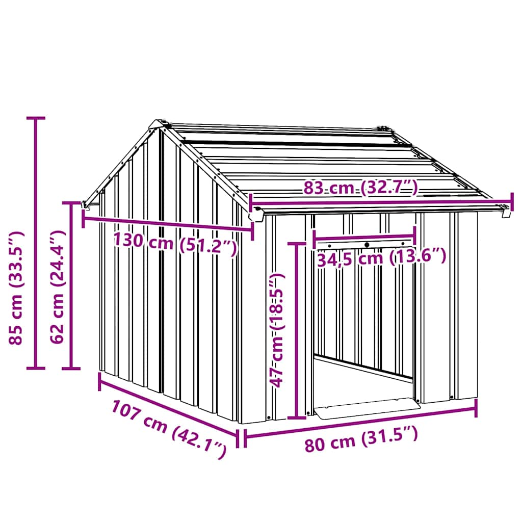 vidaXL Dog House with Roof 83x130x85 cm Galvanised Steel