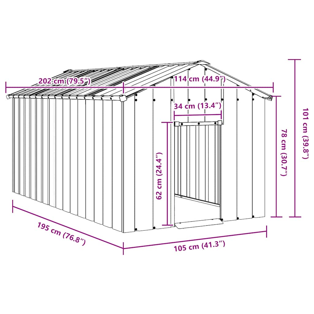 vidaXL Dog House with Roof 114x202x101 cm Galvanised Steel