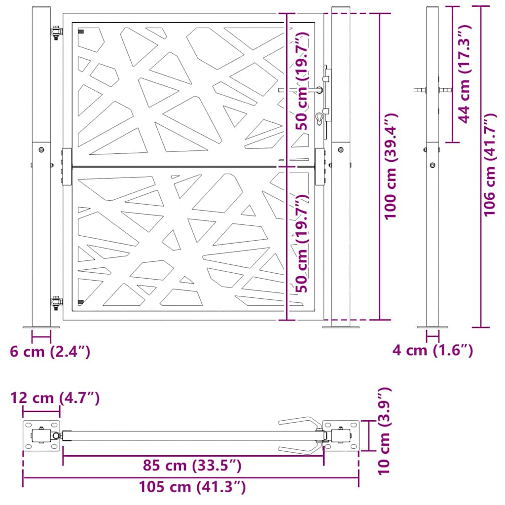 vidaXL Garden Gate Black 105x106 cm Steel Light Design